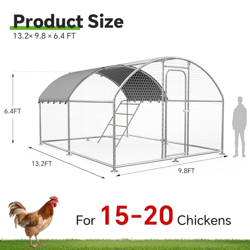 Image of 13.1x9.8 FT Large Metal Chicken Coop, Walk-in Poultry Run Enclosure