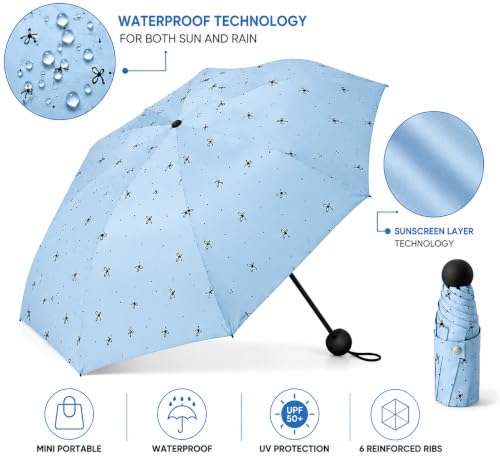 Image of Umbrella for Rain and Sun Protection UPF50+ Mini Capsule Foldable Umbrella for Women Men | 5-Fold Compact Travel Umbrella | Windproof UV Protection | Ring Buckle Anti-Loss