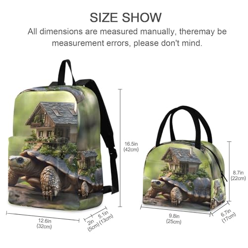 House on Turtle Print Backpack Set with Lunch Bag, Large Capacity Travel Backpacks and Lunch Box Insulated for Commute Hiking Picnic2