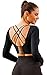 Ecupper Haut de Sport Femme à Manches Longues Yoga Crop Top Fitness Vetements T Shirt 1-Noir 34-36