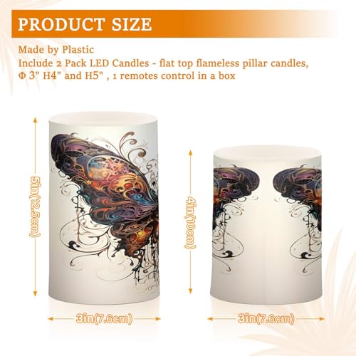 Image of ALAZA Butterfly Flickering Flameless Candles Battery Operated with Remote Timer,Tea Light Candles LED Pillar Votive Candles Set of 2 for Outdoor Indoor Decorations