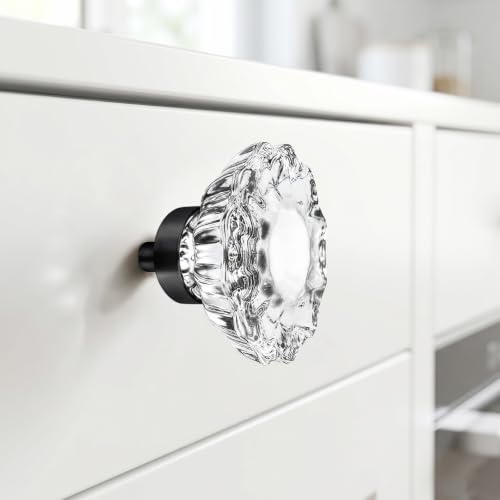 VEHCIL Crystal Cabinet Knobs, 8 Pack Vintage Cabinet Dresser Knob Single Hole Matte Black Decorative Drawer Knob Crystal Knobs for Cabinets Kitchen Cupboard Bathroom, Oval Flower Design — view 3