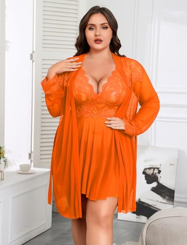 Image of Avidlove Plus Size Lingerie Sexy Lingerie Set Women's Exotic Nightgowns Lace Chemise Lingerie Side Slit Nightdress