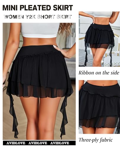 Avidlove Women's Pleated Mini Skirt Mesh Layered Ruffled Skirt Casual Ruffles Flowy Hem S-XXL2