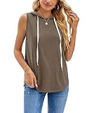 Mafulus Women Sleeveless Hooded Tank Tops Drawstring High Low Hem Solid Casual Workout Summer Cami S