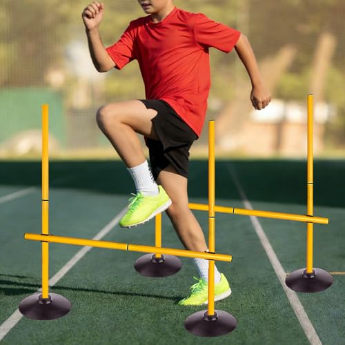 ASENVER 2.6FT Speed Agility Training Hurdles Set Adjustiable Height Jumping Hurdles Soccer Agility Poles for Beginner and Student (Pack of 3, Yellow)
