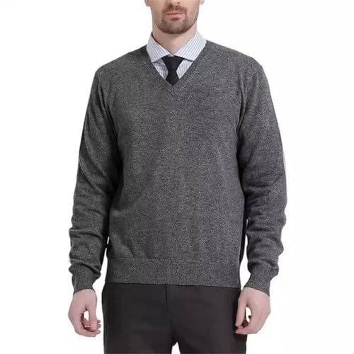 Men's V-Neck Pullover Sweater Long Sleeve Solid Knitwear Loose Fit for Autumn and Winter Look2