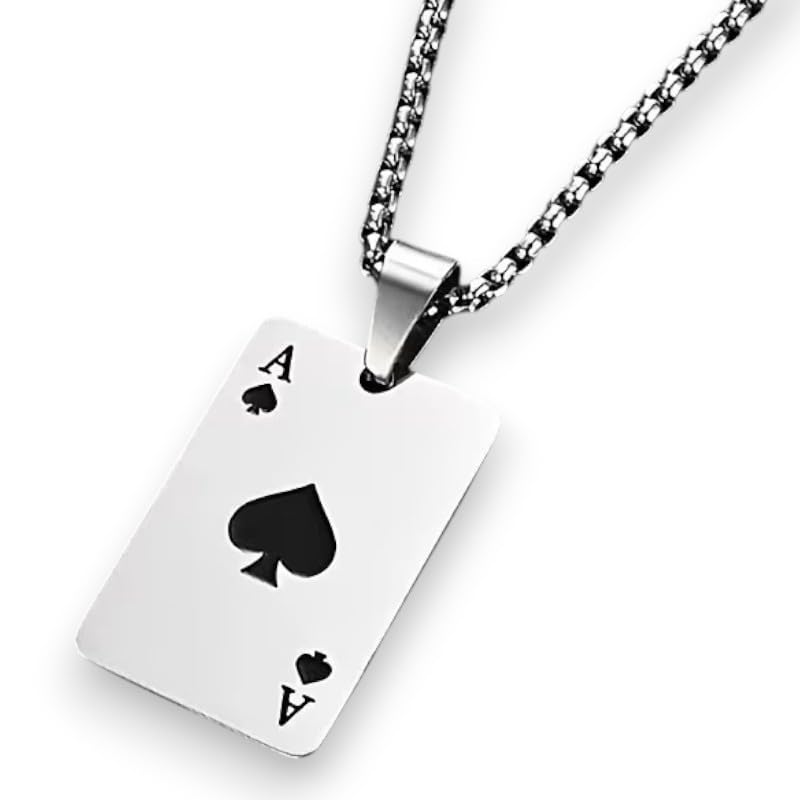 Ace of Spades Playing Card Pendant Necklace, Silver Chain Necklace with Card Charm-image-36