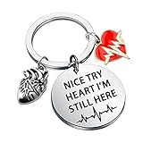 CENWA Still Heart K Keychain, Stainless Steel, Steel Color, Heart Shape, Inspirational Message, Women's Health, Female Survivors