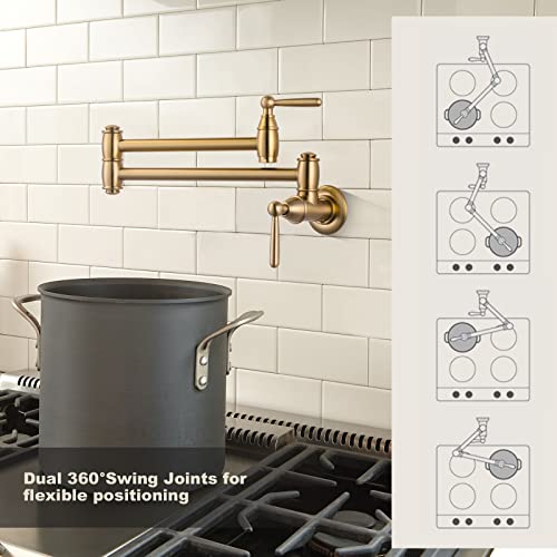 Gold Pot Filler, Arcora Pot Filler Faucet Wall Mount Kitchen Folding Faucet 2 Handle With Double Joint Swing Arms Brass Stove Faucet #TOP2