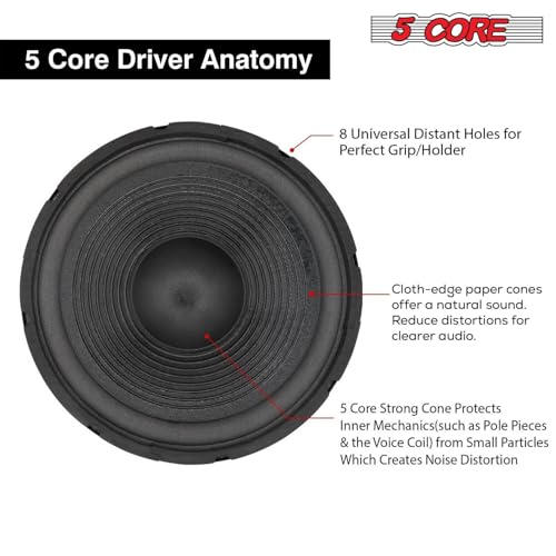 Image of 5 CORE 12 Inch Guitar Speaker 200W Peak 100W RMS 8 Ohm Amp Speaker Replacement for Guitar Amplifier Cabinets with 2 Inch Voice Coil & 30 Oz Magnet - SP 12120 8OHM GTR