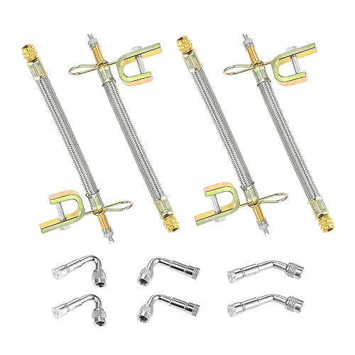 Image of 10 Pcs Valve Stem Extension, 4 Pcs 7 inch Extension Stainless Steel Tire Extender Braided Valve Stem Extender, 6 Pcs 45 90 135 Degree Brass Valve Stem Extender for Cars Truck