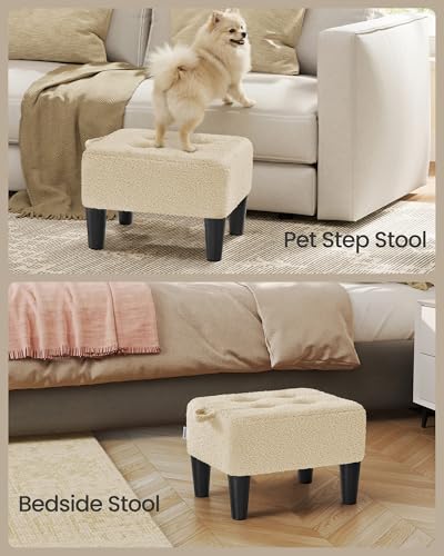Image of SONGMICS Foot Stool, Small Teddy Fleece Footstool Ottoman with Thick Cushion and Legs, for Living Room, Bedroom, Entryway, 330 lb Weight Capacity, Summer Sand and Ink Black ULOM503LF01