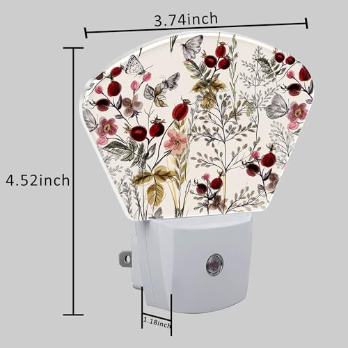 Image of Butterfly Plug in Night Lights, Vintage Flowers Plants Nightlight Plug Into Wall Dusk to Dawn Sensor for Kid Girls Boys Women Men Bedroom, Hallway, Kitchen, Bathroom, Stairs Decor
