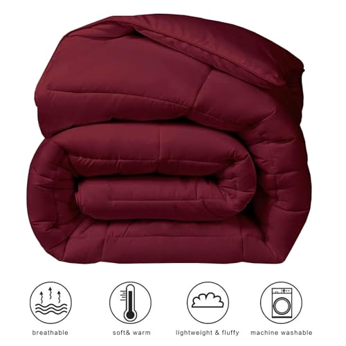 Image of COHOME Oversized Queen Size Warm Comforter - All-Season Duvet Insert | Quilted Down Alternative Comforter,Luxury Hotel Ultra-Soft, Anti-Clump Tech & 8 Tabs, Machine Washable, Burgundy 98 inch x 98 inch