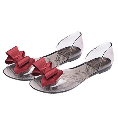 Princess Jelly Sandals with Bow Fish Mouth Summer Bowknot Beach Shoe for Women Girls (Red 35 Yards 5. 5US, 3UKï¼Œ 36EU, 8. 8425Inch)