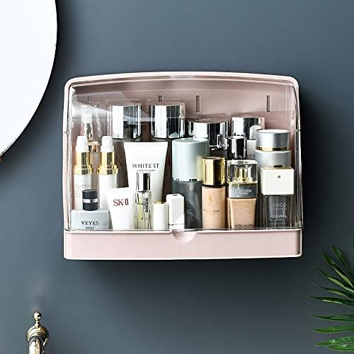 Miniatura 3 de FMURY - Percha de pared para baño, a prueba de polvo e impermeable, con solapa transparente, caja de almacenamiento para cosméticos, estante de