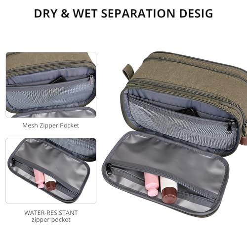 Image of WITZMAN Canvas Toiletry Bag for Men Large Capacity Hanging Dopp kit for Men Leather Toiletries Water-Resistant Bathroom Bag(A8002 Army Green)