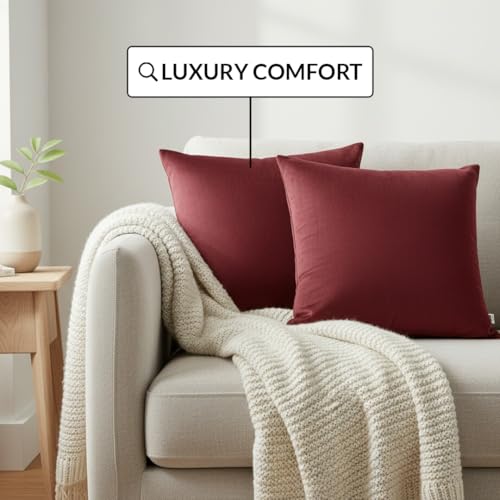 Image of HOMEMONDE Velvet Cushion Covers Set of 5-20x20 Inch Decorative Pillow Cover for Sofa, Couch, Chair, Dark Red
