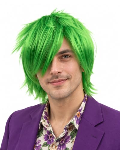Rose bud Green Anime Wig Cosplay Layered Wigs with Bangs for Women Men