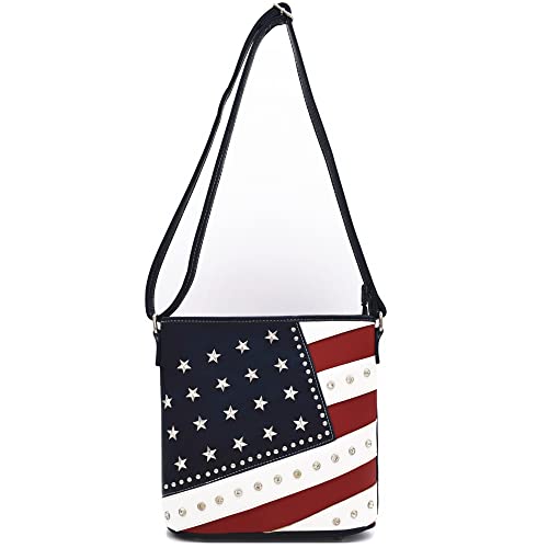 WESTERN ORIGIN American Flag Stars and Stripes Studs Crossbody Handbag USA Patriotic Women Purse Leather Single Shoulder Bag2