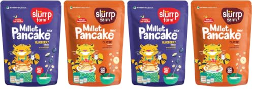 Image of Slurrp Farm No Maida Pancake Mix | Instant Breakfast Mix made with Oats and Jowar | 100% Vegetarian Eggless Healthy Breakfast for Kids & Adults | Blueberry and Classic Combo- 150g X 2 (Pack of 2)