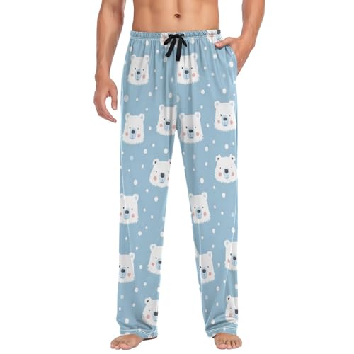 Polar Bear Light Blue Men's Pajama Pants for Men Lounge Pants Pajama Bottoms Soft Long Sleep Pant Lightweight