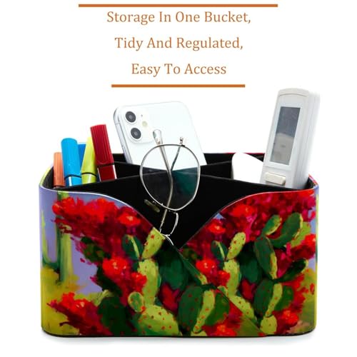 Organiseur de bureau fleurs de cactus rouges pour ranger les fournitures - 3