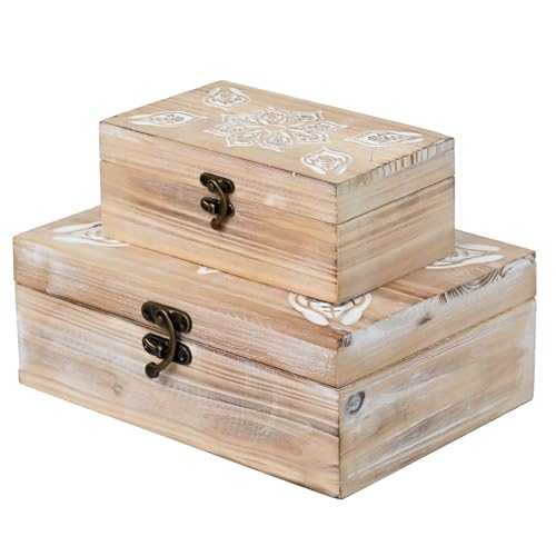 DECOR4SEASON Decorative Storage Boxes with Hinged Lid, 2 Pcs Memory