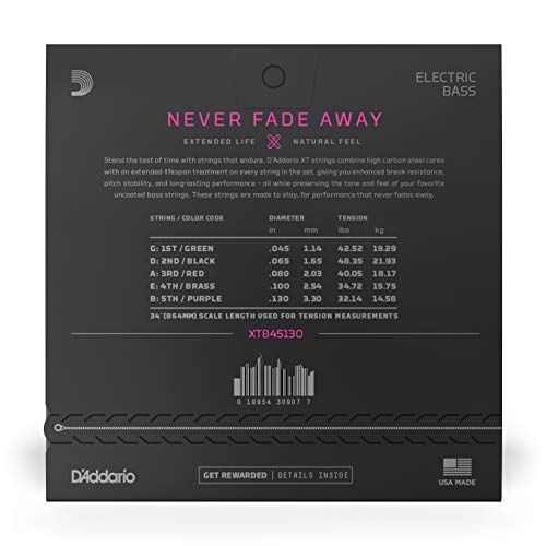 D’Addario Cordes XT pour basse XTB45130, acier plaqué nickel, Regular Light, 5 cordes diapason long, 45-130 - Les Beatles, Paul McCartney, John Lennon, RIngo Starr, George Harrison D'Addario Cordes XT pour basse XTB45130, acier plaqué nickel, Regular Light, 5 cordes diapason long, 45-130 – Image 4
