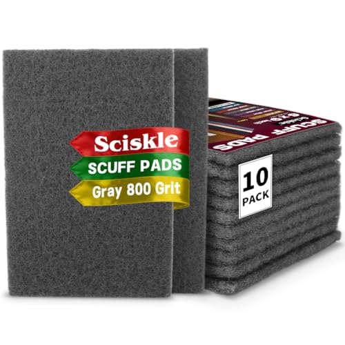 6 x 9 Gray Ultra-Fine Scuff Pads 10 Pack Non-Woven Hand Pads for Ultra-Fine Sanding Cleaning Scouring Polishing Prep & Surface Refinement on Auto Body Reusable Aluminum Oxide Abrasive Pads