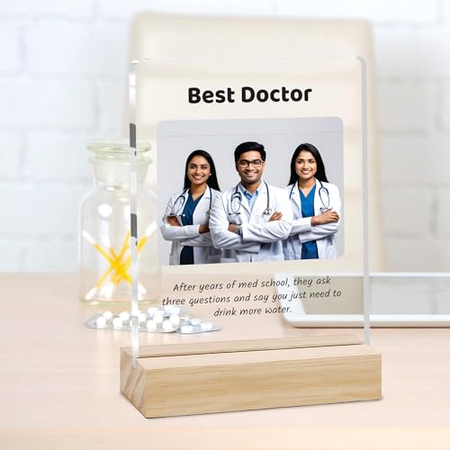 Image of Giftplease Best Doctor Photo Plaque with Wooden Stand | Personalised Gift for Doctors | Thank You Gift for Medical Professionals | Home Office Table Decor |Appreciation Frame for Doctor DCT 05