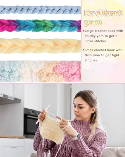 Image of Aeelike Crochet Hooks 8mm, 10mm, 12mm,15mm, 20mm, Ergonomic Crochet Hooks Set with Large Rubber Handle for Chunky Yarn Weaving Blanket DIY Crafts,Ideal Gift
