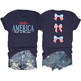 MNLYBABY America Shirts for Women Cute Patriotic Bow Shirt 4th of July Tshirt America Flag Bow Tee Independence Day Outfits