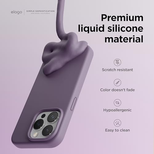 Image of elago Compatible with iPhone 15 Pro Case, Liquid Silicone Case, Full Body Protective Cover, Shockproof, Slim Phone Case, Anti-Scratch Soft Microfiber Lining, 6.1 inch (Deep Lavender)