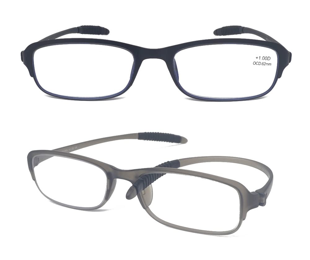 Mcoorn Gafas de Lectura Ligeras Flexibles (Pack 2), Rectangulares con Filtro Anti Luz Azul