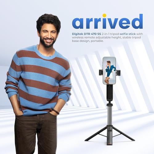 Image of Digitek (DTR 470SS) Foldable Tripod Selfie Stick with Wireless Remote & 3 Leg Tripod Base, 4.67 Ft Max Height, 360 Degree Rotation, Use with Smartphone for Vlogging, Reels, Travel & Content Creation