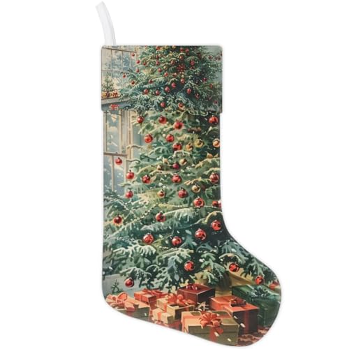Christmas Stockings, 17.7in Retro Tree Xmas Stocking Gift Treat Bags Christmas Festivals Xmas Stocking Hanging Ornaments for Xmas Party Gift Filler Fireplace Christmas Tree Decoration