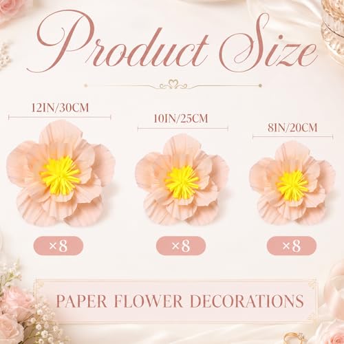 Image of Cholemy 24 Pcs Tissue Paper Flowers, Crepe Paper Flowers Decorations 8 inch 10 inch 12 inch for Wedding Party Baby Bridal Shower Carnival Party Birthday Nursery Wall Decor (Peach)