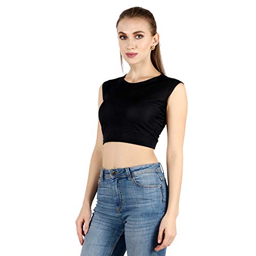 Image of POPWINGS Solid Casual Sleeveless Regular-Fit Crop Tops for Women with Front Chain| Crop Tops for Women Stylish Western Summer Wear