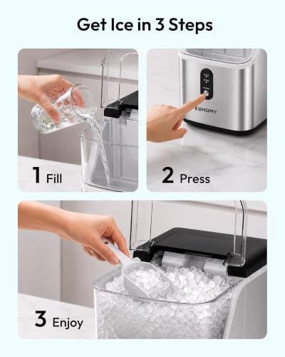 EUHOMY Nugget Ice Maker Countertop, Ready in 7 Mins, 35Lbs/24H Pebble Ice Maker Machine, Self-Cleaning Countertop Sonic Ice Makers with Ice Scoop&Basket, Pellet Ice Maker for Home, Stainless Steel - 4