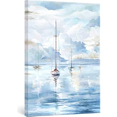 Adecuado Ocean Wall Art Sailboat Nautical Wall Decor for Living Room Bedroom Bathroom Blue Boat Coastal Paintings… 41jcqoKuqdL. SS400