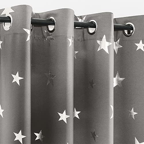 Anjee Kids Blackout Curtains 2 Panels Set, 46 x 56 inches Eyelet Blackout Curtains, Thermal Insulated 85% Light Blocking for Children Bedroom Nursery, Grey