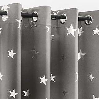 Anjee Kids Blackout Curtains 2 Panels Set, 46 x 56 inches Eyelet Blackout Curtains, Thermal Insulated 85% Light Blocking for Children Bedroom Nursery, Grey