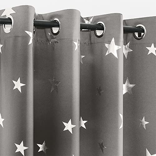 Anjee Rideaux occultants Eyelet Rideaux calorifuges Silver Stars 2 Panneaux 132 x 114 cm pour Chambre d'enfant/Chambre d'enfant Créer Un Espace-Chambre pour Enfant Gris