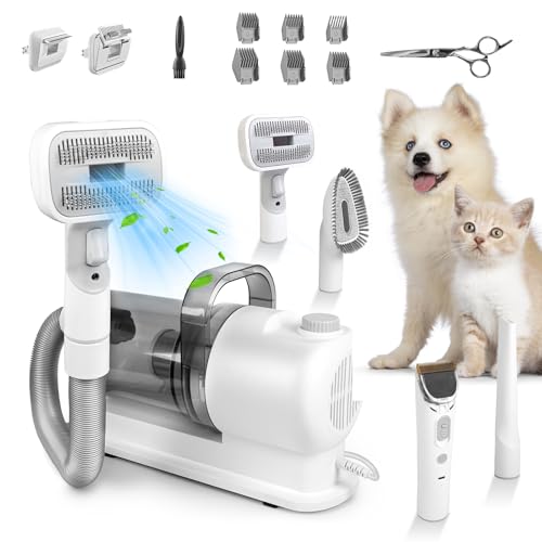 Moclever 7-in-1 Dog Grooming Vacuum Kit with 2.5L Dust Cup, 10000PA Suction, Low Noise, Hair Remover for Pet Shedding - Dog & Cat Grooming Supplies, Professional Pet Clipper & Shears