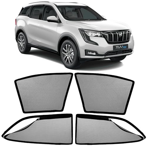 Image of AutoStory Magnetic Car Sunshade for XUV 700 | Front Half Cut for Mirror Visibility + Rear Full Coverage with Zipper | Heavy Heat & UV Protection | Privacy Side Window Curtains Shades