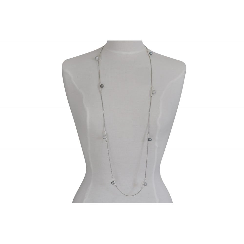 LES POULETTES BIJOUX - Collana Argento 925 e 8 Perle Barocche Grigio Scuro e Grigio Chiaro