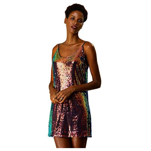 Allegra K Women's Halloween Glitter Sequin V Neck Spaghetti Strap Mini Party Dress Clubwear Small Mermaid