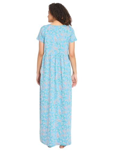 Image of Clovia Women's Rayon Printed Long Night Dress - Blue